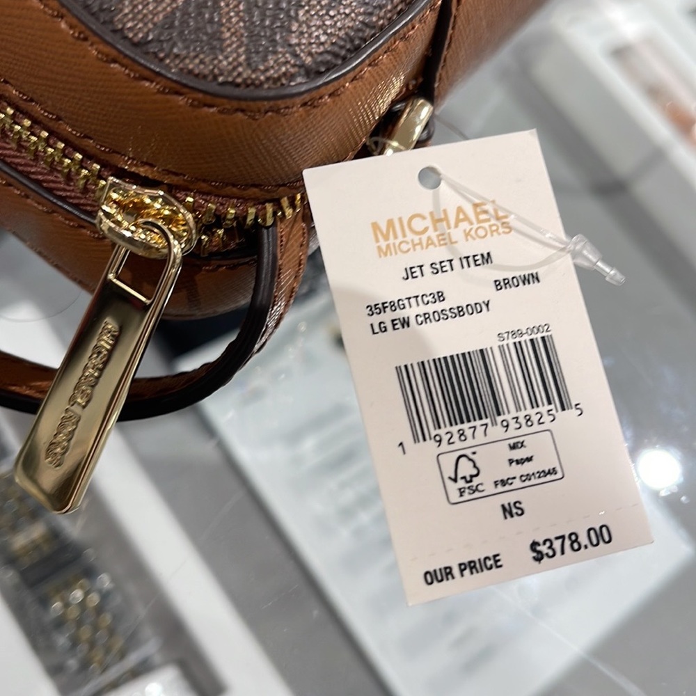 Michael Kors Jet Set Item Large East West Zip Crossbody Brown Signature - Picture 10 of 16